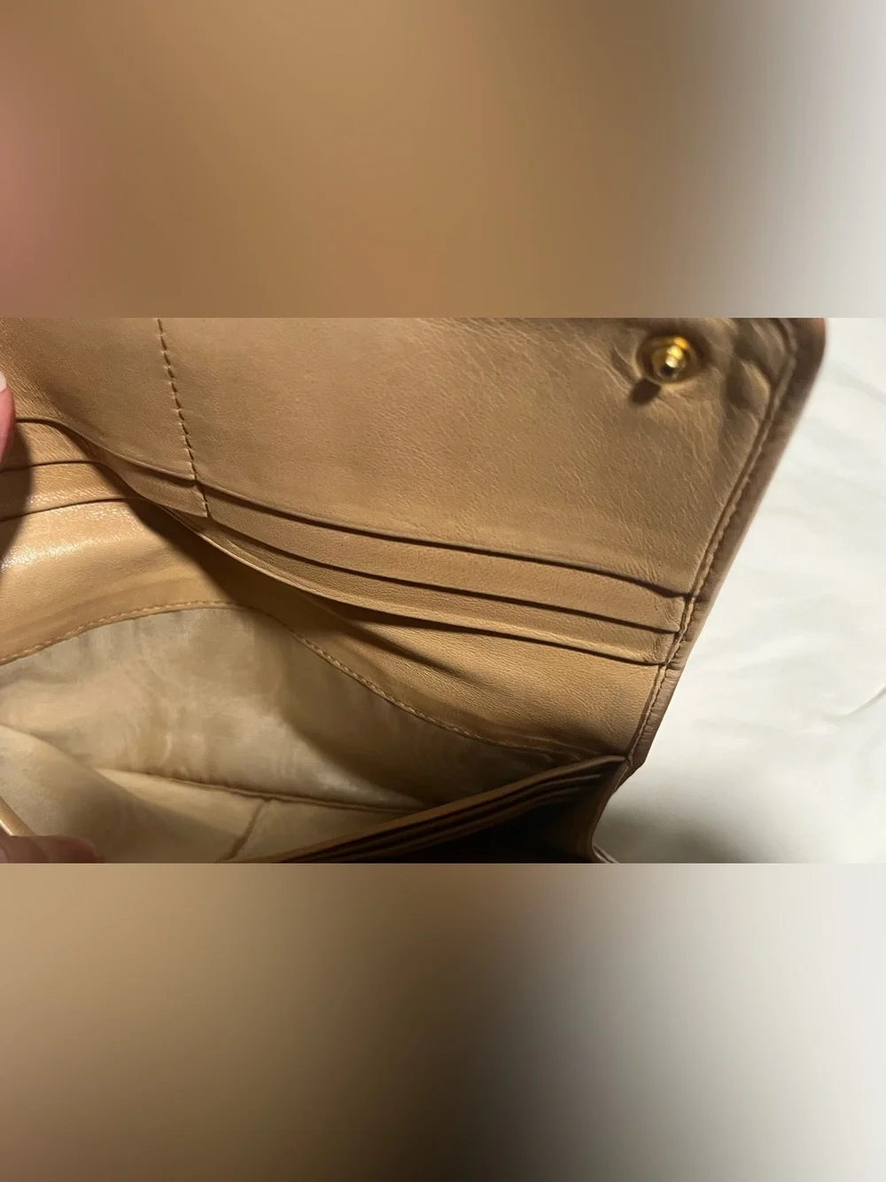 Prada Metallic Beige Ruched Leather Wallet with Gold Logo